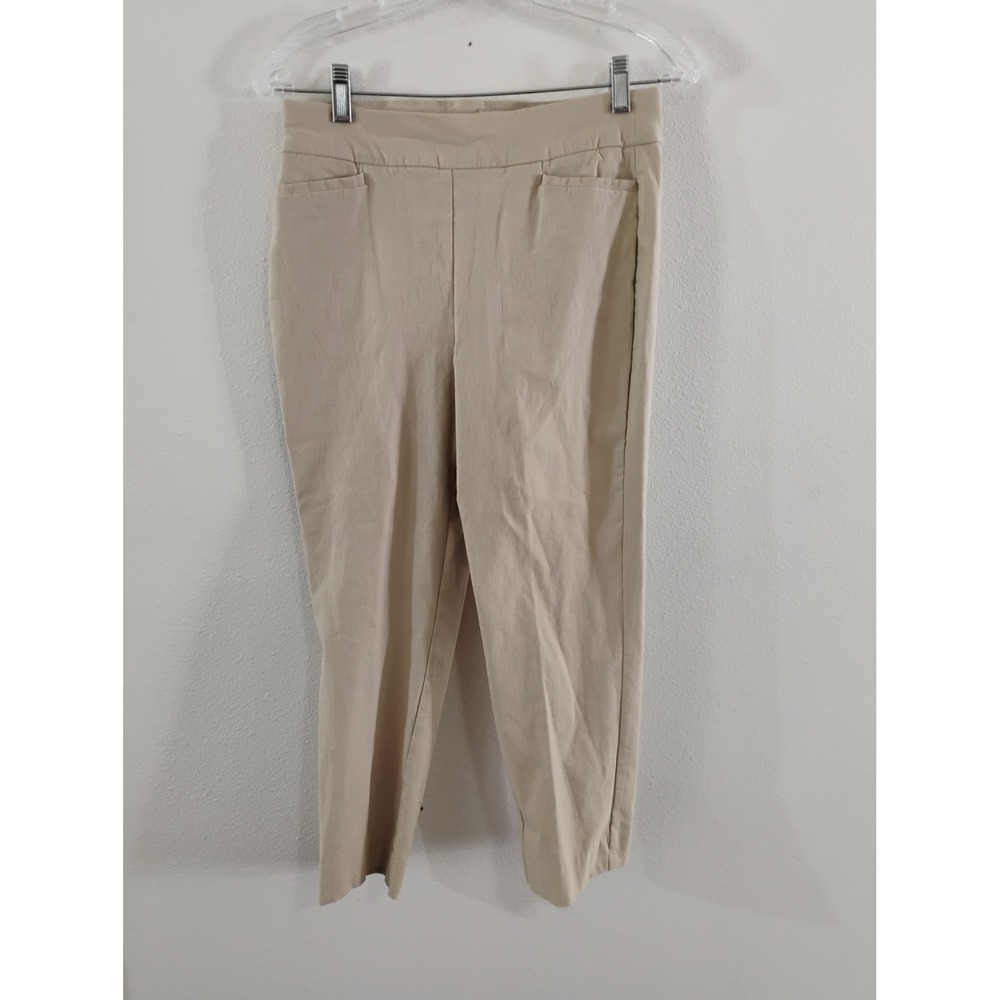 Chicos Brigit Pull On Ankle Pants Tan Khaki Slim Leg Stretch Size 0 US 4